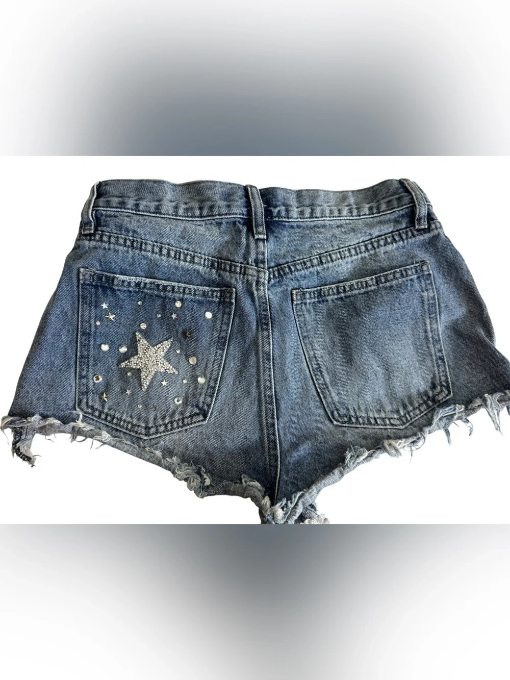 Studded Rhinestone Star Embellished Denim Short Shorts Size 9
